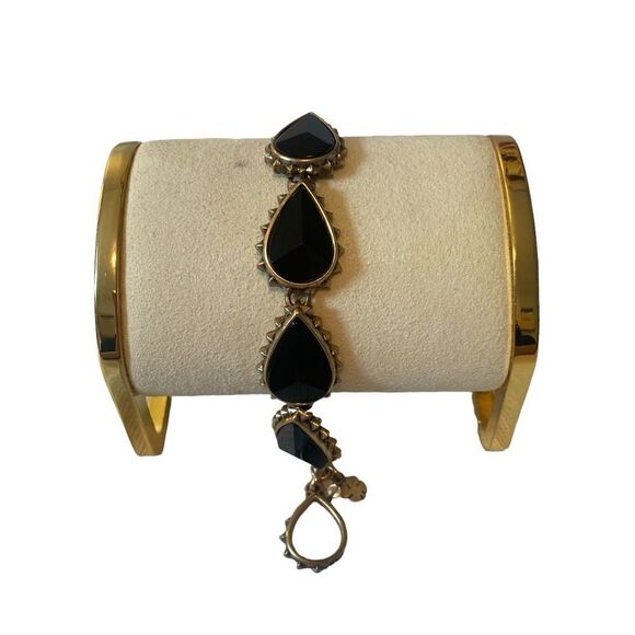 Vintage Black & Antiqued Gold Toned Tear Drop Reversible Braceket - Picture 4 of 6